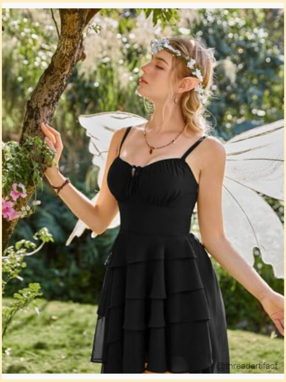 Renaissance Corset Dress with Pockets Boho Asymmetrical High-Low Midi Sundress - Picture 2 of 7